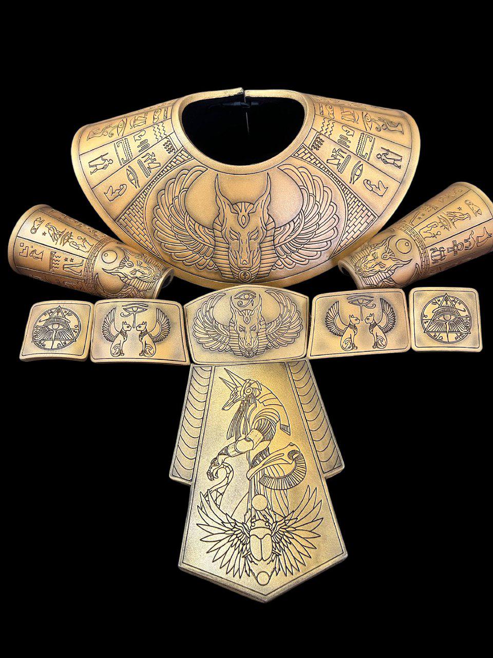 Set of anubis egyptian god for the costume cosplay whith Anubis and hieroglyph engraving