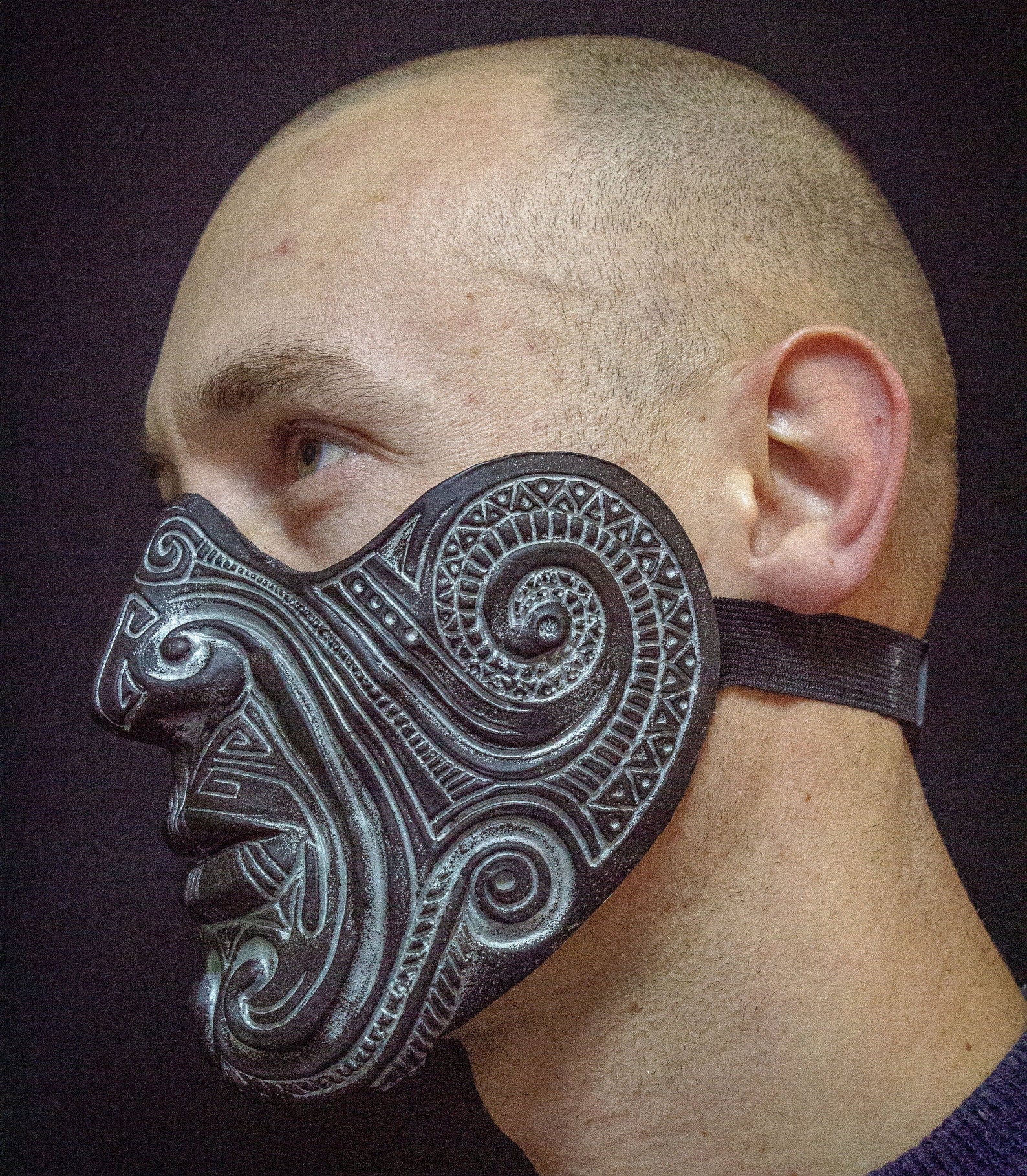 Silver Maori Mask Samurai Mask Face Tattoo Half Face Mask | Etsy