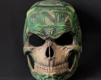 dead president's skull human skull mask with dollar engraving