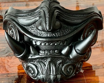 Half Face Samurai Mask Oni Mempo Armor Japanese Black monster + 2 sets of teeth