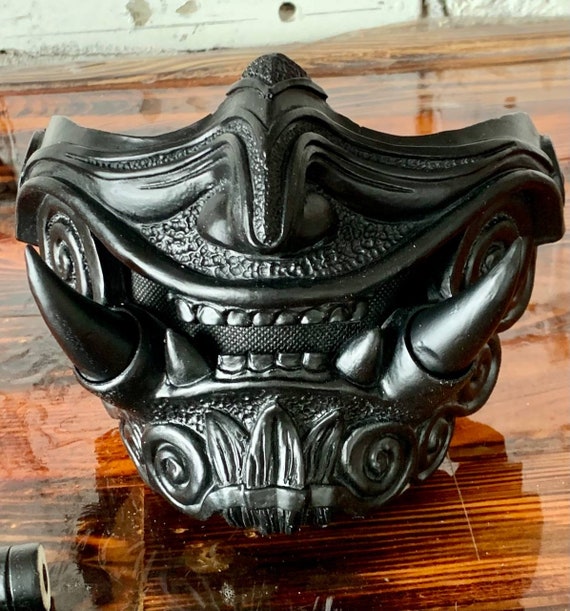 Half Face Samurai Mask Oni Mempo Armor Japanese Black