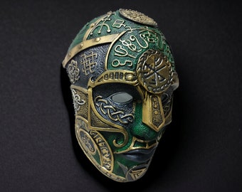 Máscara pagana, tocado de mitología nórdica, máscara facial de chamán antiguo, armadura ritual vikinga, máscara de guerrero tribal bohemio, máscara de arte popular artesanal