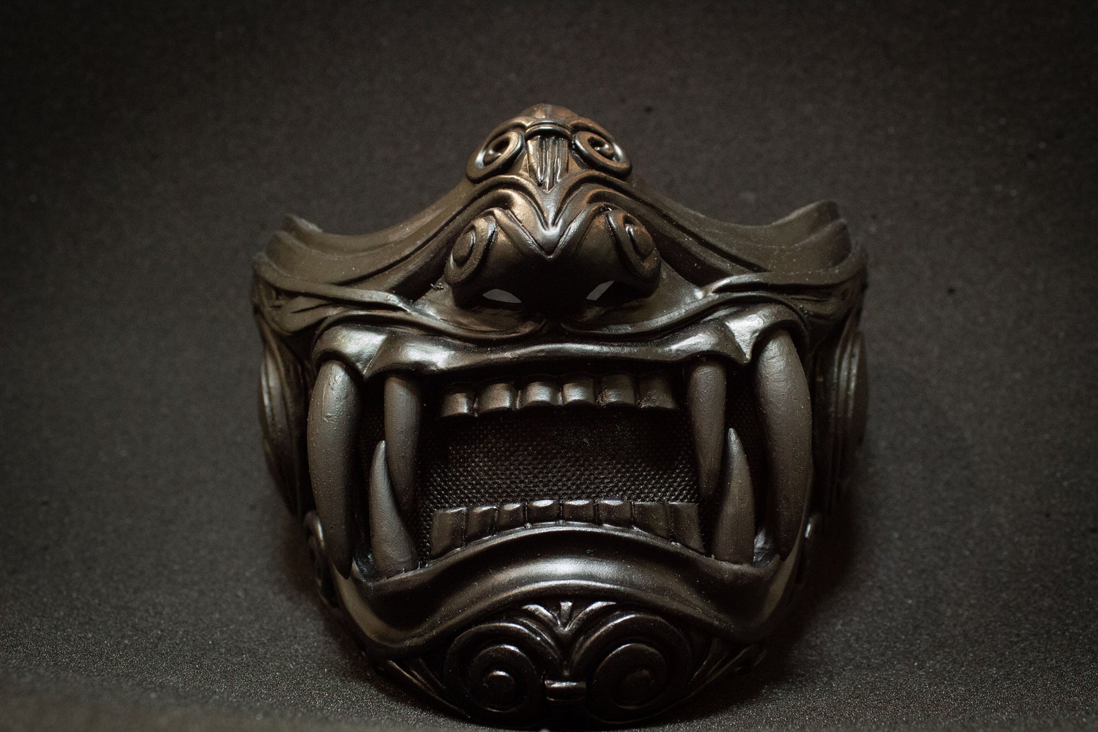 Half Face Samurai Mask Oni Mempo Armor Japanese Deep Black Etsy UK