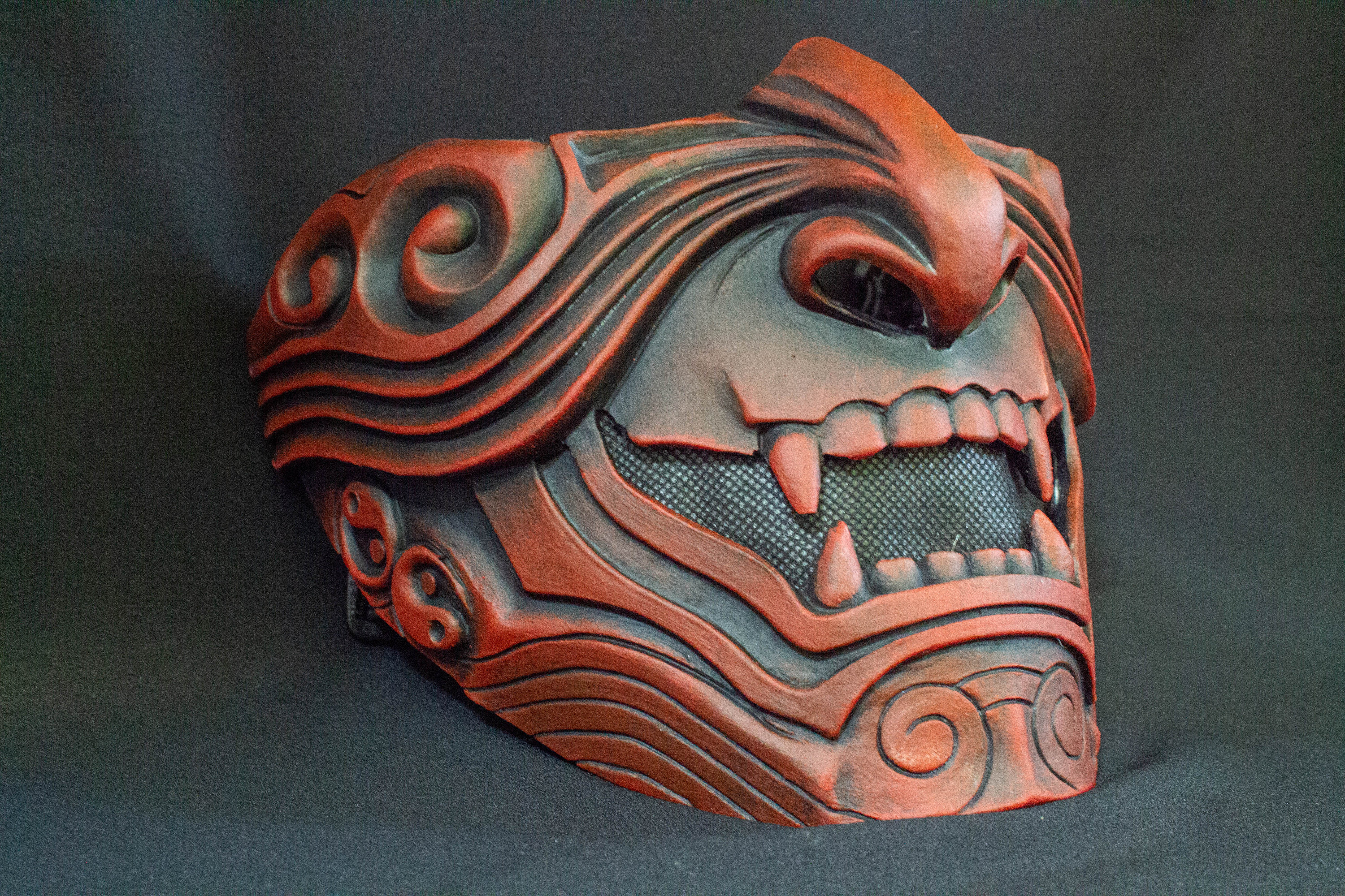 Half Face Samurai Mask Oni Mempo Armor Japanese Black red Etsy