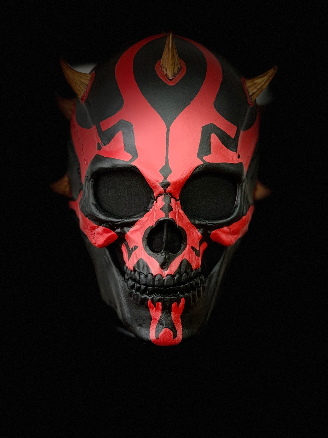 Mask SW Red and Black Horned Skull Mask, Moving Jaw Demon Headpiece ...