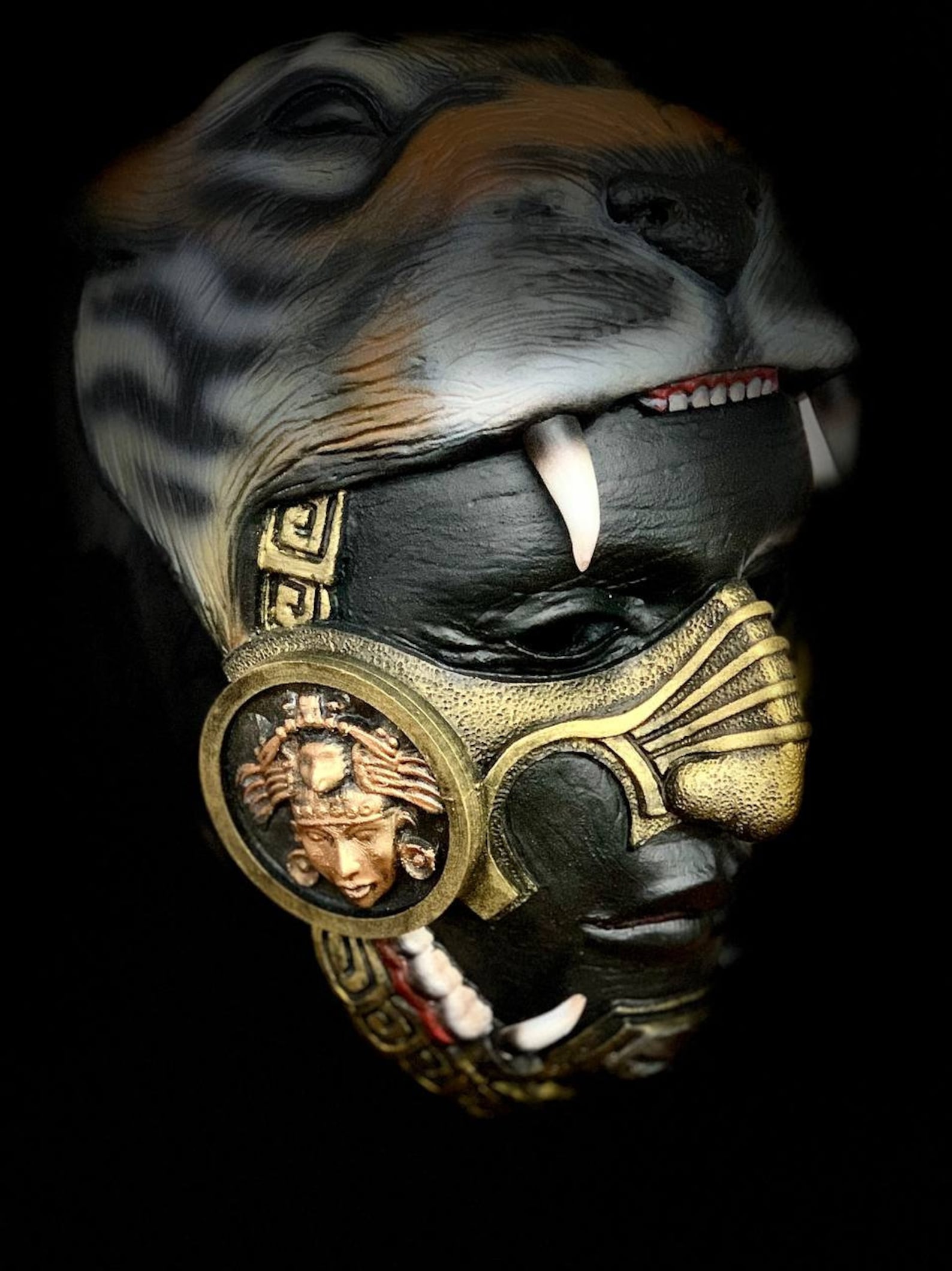 Aztec Jaguar Warrior Helmet, Ancient Mayan Tiger Mask, Full Face Tribal ...