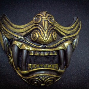 Half Gezicht Samurai Masker Oni Mempo Armor Japanse gouden demon