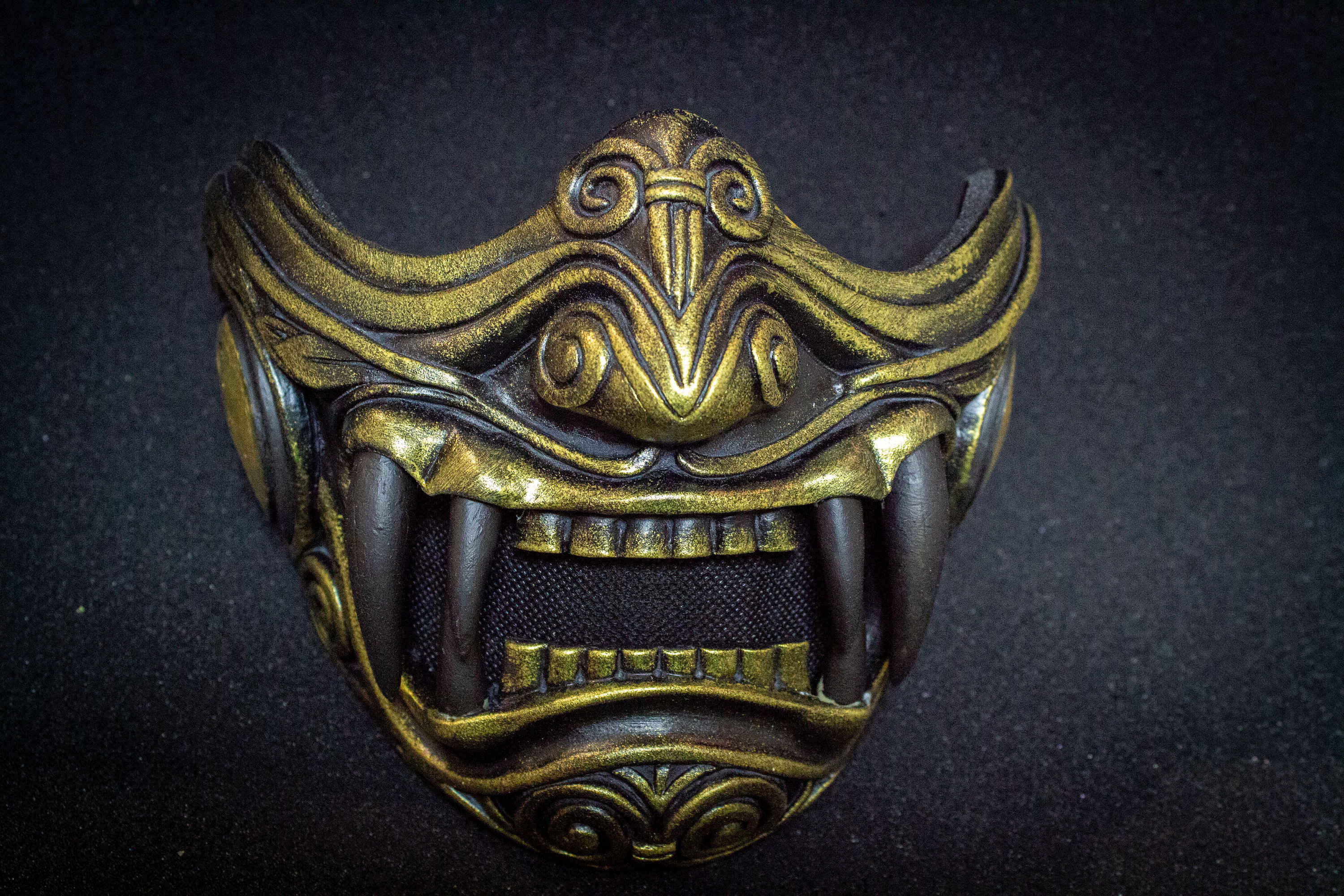 Half Face Samurai Mask Oni Mempo Armor Japanese Gold Demon