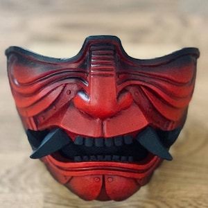 Half Face Samurai Mask Oni Mempo Armor Japanese blood