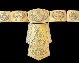 Anubis Warrior Belt, Ancient Egyptian God of Death Waist Armor, Black & Gold Pharaoh Cosplay, Boho Style Ritual Belt, Handcrafted Armor Piece