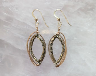 Bronze and Gold fill Pyrite Leaf Earrings
