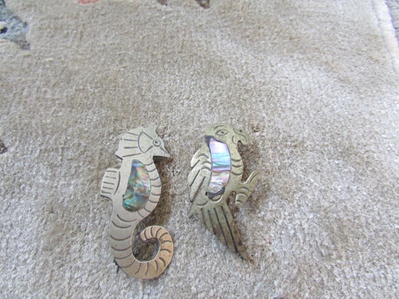 Laurie Vintage Mexican Inlaid Abalone Seahorse an… - image 1