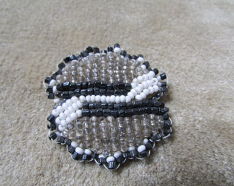 Laurie Collection OOAK Art to Wear  beaded  brooch black white gray signed  Nadi