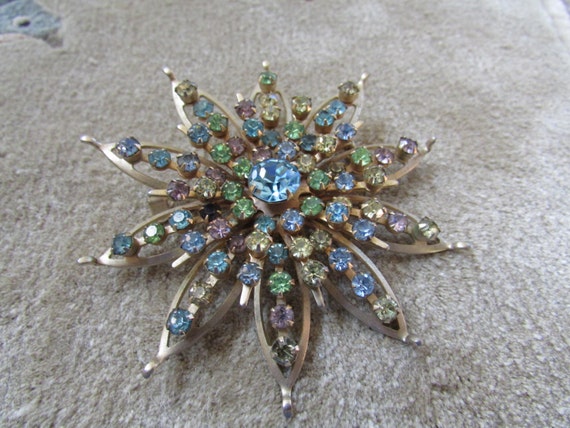 Laurie Vintage Huge Pastel Rhinestone Starburst F… - image 1