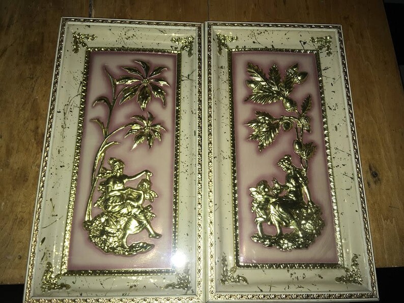 Vintage 1950s Wall Art Mid Century Modern Metal Craft Four Seasons Metalcraft Frames Decor Autumn And Winter