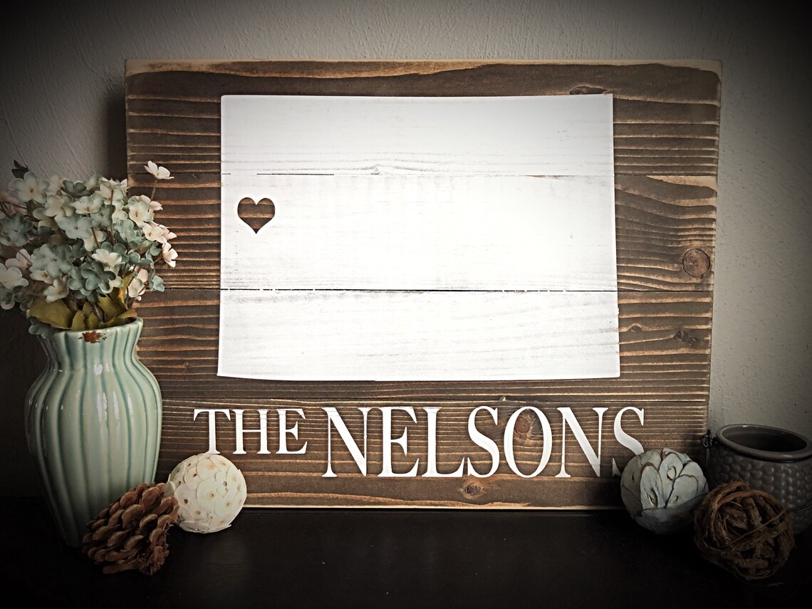 Wood Family Name Sign With State Logo Etsy