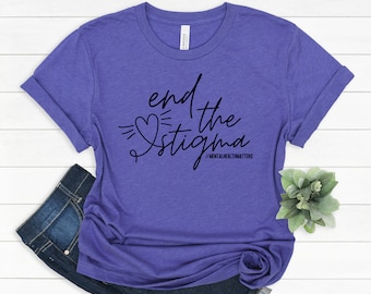 End The Stigma paars T-shirt uniseks/Suicide Awareness T-shirt/T-shirt geestelijke gezondheid is belangrijk