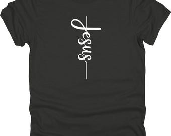 Verticaal Jesus Cross, uniseks 50/50 poly/katoen T-shirt