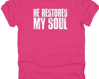 He Restores My Soul 50/50 poly/katoen T-shirt, uniseks