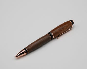 Bubinga and American Black Walnut Wood Twist Ballpoint Pen, Parker Style Refill, Copper Accents