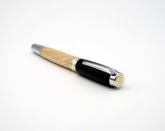 Handmade Wood Pen, Ebony on American Black Ash Wood, Wooden Pen, Rollerball Pen