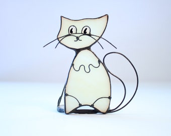 Cat Figurine, Candlestick Holder, Stained Glass Decor, Cat Lovers Gift, Stained  Glass Candle, Candlestick Chart Pattern,  Stained Glass