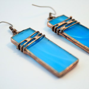 Glass Earrings, Stained Glass Earrings, Sea Glass Earrings, Blue Glass Earrings, Copper Earrings, glass earrings