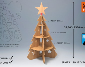 DXF / SVG files for cnc router and laser cutting an original Christmas Tree with shelves that also serves to display products in stores