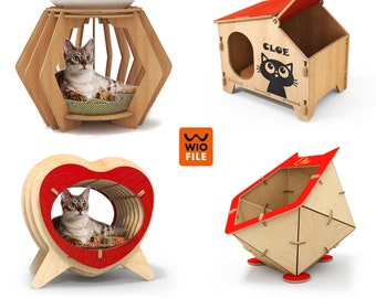 KIT with 4 models ready to cut on laser or cnc router - SVG and DXF files in various material thicknesses Cat houses / cat bed