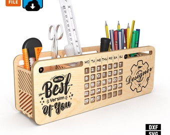 ORGANISATEUR DE BUREAU - Fichiers SVG pour découper un organiseur de bureau personnalisable avec calendrier perpétuel pour décorer le bureau ou faire un cadeau original