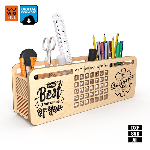 DESK ORGANIZER - SVG files to cut a customizable desk organizer with perpetual calendar to decorate the office or make an original gift