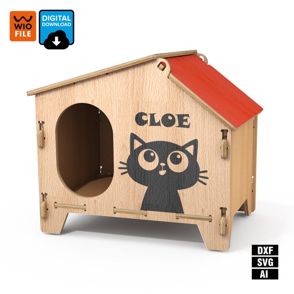 Cat House - File SVG / DXF per taglio laser e router CNC una bella casa per il tuo animale domestico