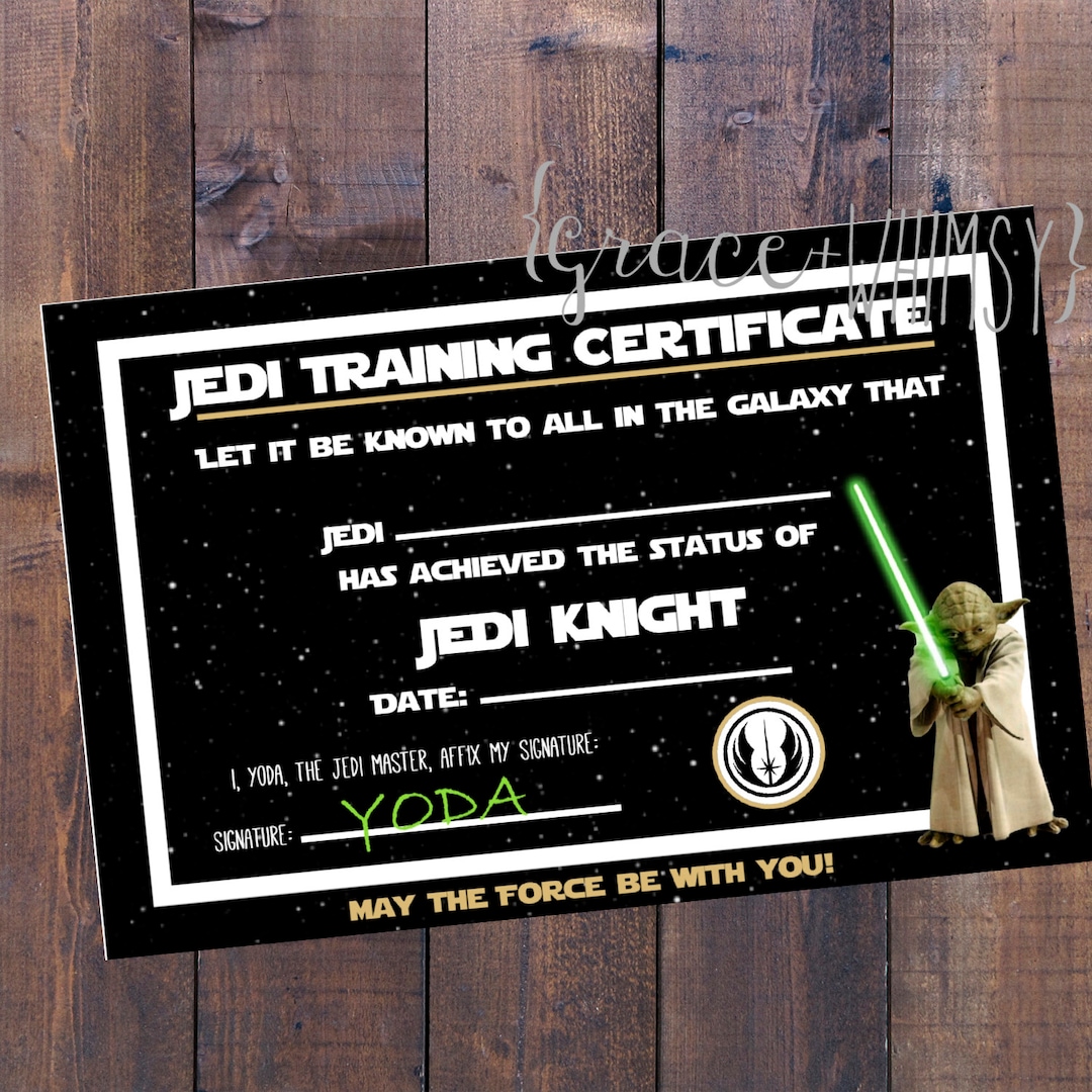 Jedi Training Certificate for Star Wars Party {digital / Printable File ...