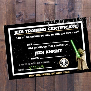 Certificado de entrenamiento Jedi para fiesta de Star Wars {Archivo digital/imprimible}
