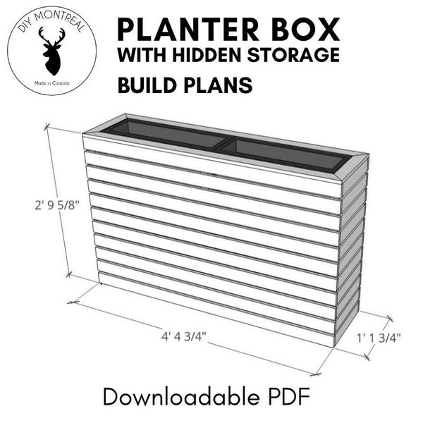 Planter Box with Hidden Storage | Modern Slatted Flower Box Planter | PDF Build Plans