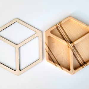 Zeshoekige &quot;3D-kubus&quot; opberger ROUTERSJABLOON | Sjabloon voor het maken van een dienblad met een bovenfrees | Verkrijgbaar in acryl of multiplex