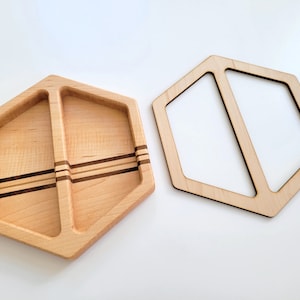 HEXAGON 2-vaks serveerschaal SJABLOON | Multiplexsjabloon voor het maken van een houten dienblad met een bovenfrees