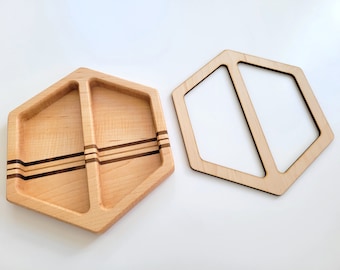 HEXAGON 2-Pocket Valet Tablett ROUTER TEMPLATE | Sperrholzschablone zum erstellen eines Holztabletts mit der Oberfräse