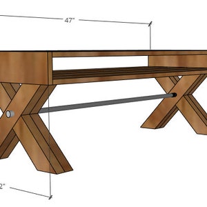 BUILD PLANS X leg coffee table plans PDF Modern industrial Wood and black steel image 3