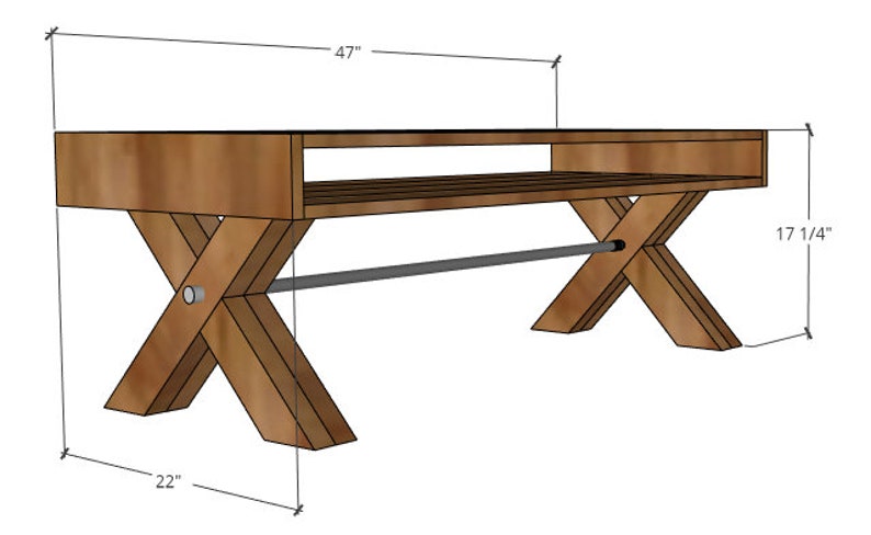 BUILD PLANS X leg coffee table plans PDF Modern industrial Wood and black steel image 3