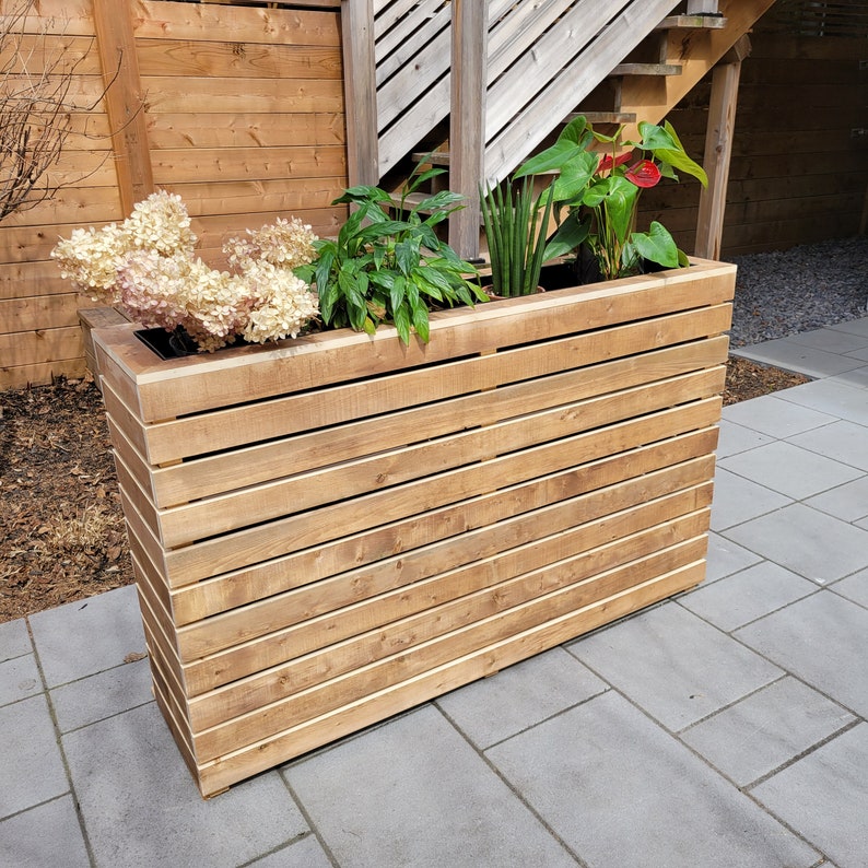 Planter Box With Hidden Storage Modern Slatted Flower Box Etsy