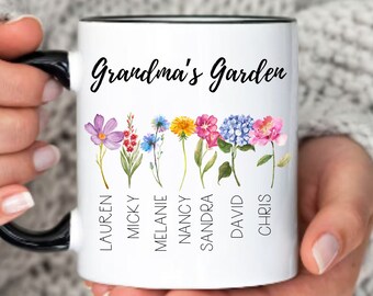 Grandma's Garden Mug with Personalized Birth Flowers, Grandma Birthday Gift, Mothers Day Gift, Grandmas Garden, Grandma Mug, Grandma Gift