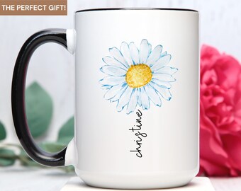 Taza de margarita, regalos de margarita, copa de flor de margarita, taza de café de flor de margarita, taza de café de margarita, regalos de margarita para ella, taza de nombre personalizado de flor