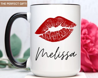 Personalized Lip Mug, Gift for women, Lipstick Gift for Women, Custom Name Coffee Mug, Red Lipstick Gifts, Lips gifts, Lipstick kiss gift