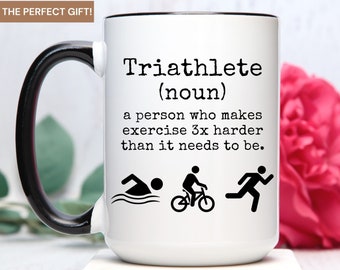 Regalo de triatleta, taza de triatlón, regalo de triatlón, taza de triatleta, regalo para triatleta, regalo de nadador, taza de ciclista, regalo de pista y campo