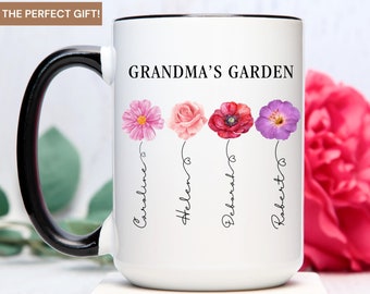 Grandma's Garden Mug with Personalized Birth Flowers, Grandma Birthday Gift, Mothers Day Gift, Grandmas Garden, Grandma Mug, Grandma Gift