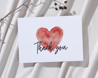 Watercolor Heart Thank You Card, Minimalist 5x7 Stationery (Digital Download)