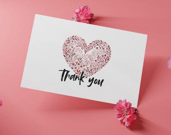 Biglietto di ringraziamento con cuore floreale ad acquerello, biglietto per addio al nubilato (download digitale 5x7)