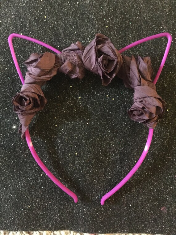 Purple rose cat ear headband Etsy