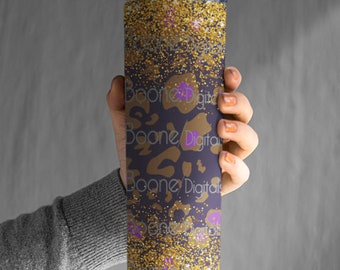 Purple leopard gold glitter tumbler wrap sublimation png file